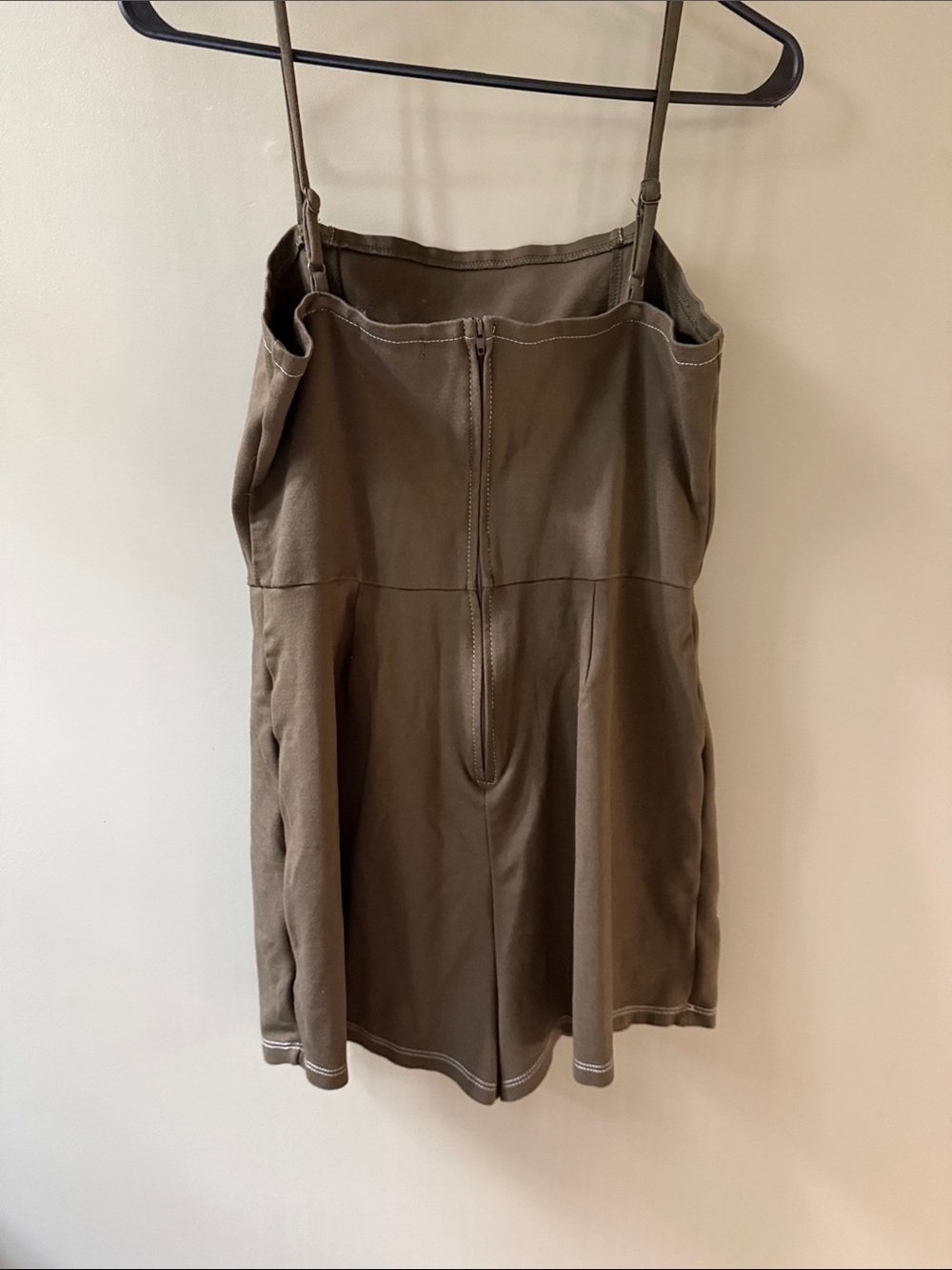 Altar'd State Olive Spaghetti Strap Mini Dress Romper with Contrast Stitching - Picture 3 of 5